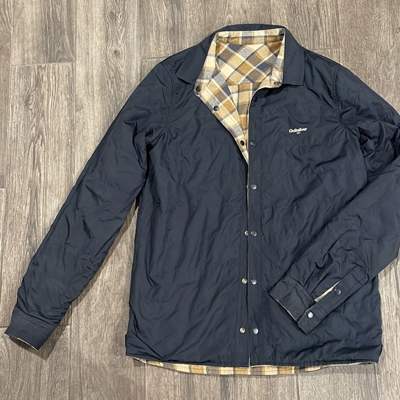 Quicksilver Plaid Men's Reversible Shirt Jacket in Brown and Gray - Picture 4 of 6